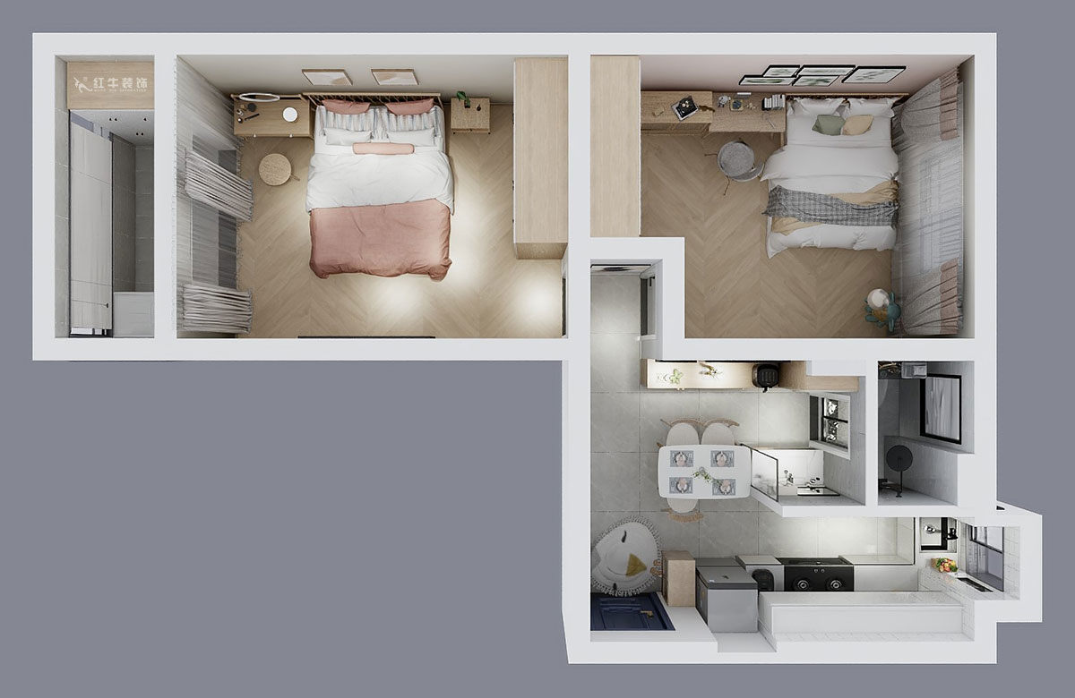 张桐玮｜珠江路653号1-304-59㎡-现代简约风格｜2室1厅1卫｜老房装修｜定制家｜全包10万｜00_04鸟瞰图